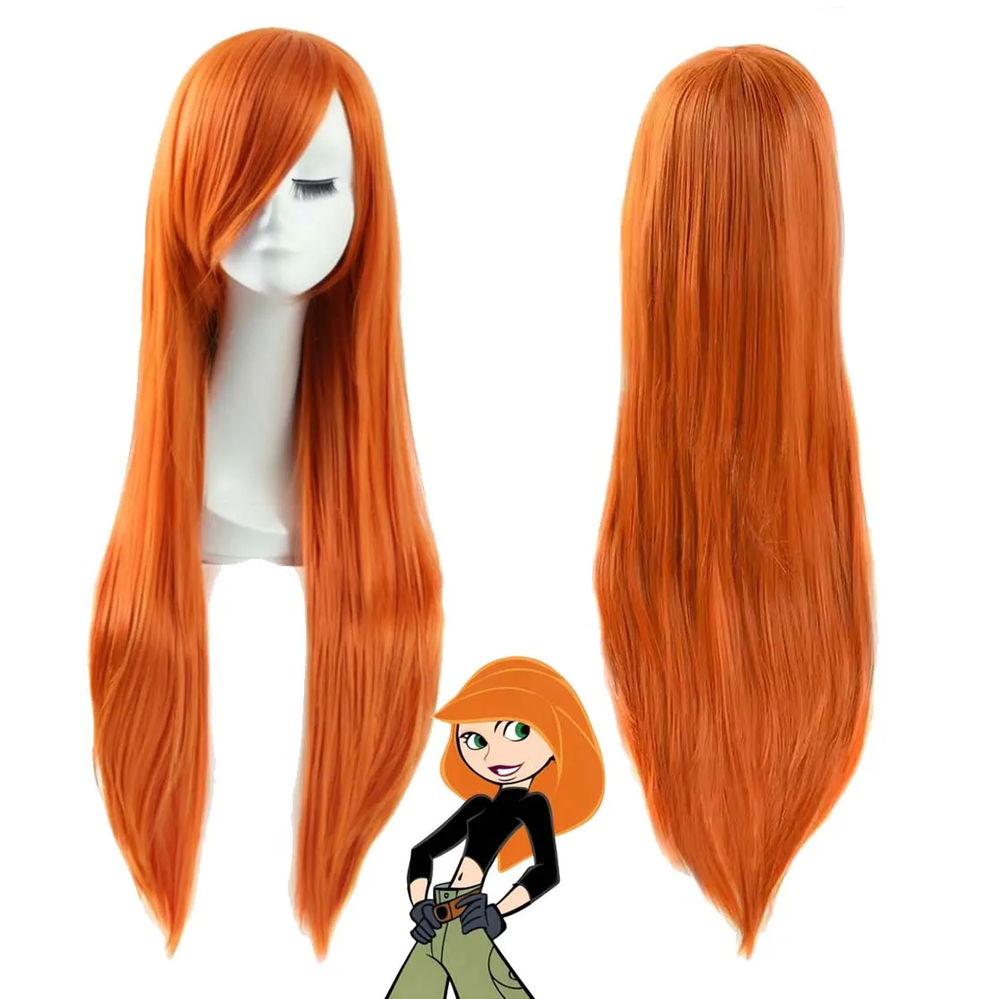 

Аниме Ким Possible Косплей Шиго Оранжевые прямые длинные парики из синтетических волос