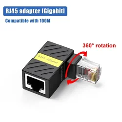 RJ45 360° Rotatable Network Plug RJ45 90 Degrees Right Angle Elbow Gigabit Adapter Universal Connector Male to Female Converter