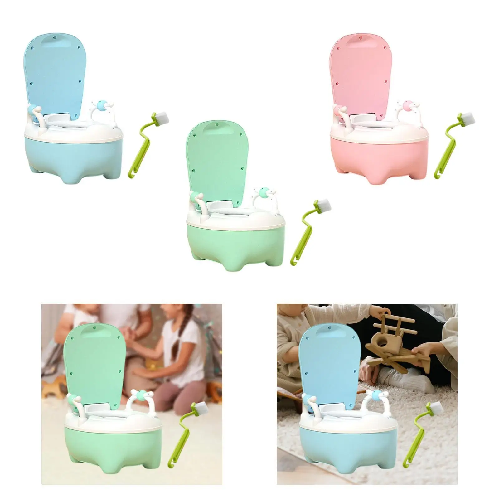 Toilet Training Potty (Brush Included) with Spilling Guard Cartoon Kids Potty Chair for Camping Outdoor Travel Indoor Boys Girls