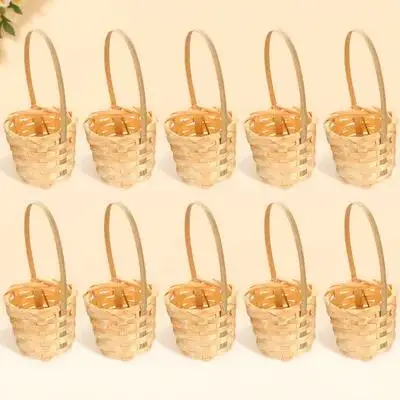 10 Mini Cestas Tejidas para Almacenamiento, Decoración del Hogar, Embalaje de Regalos, Frutas, Flores, Cestas Miniatura Hechas a Mano