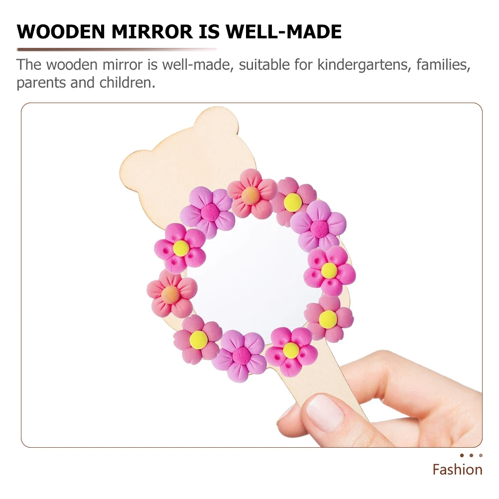 

5pcs Diy Wooden Mirror For s Unpainted Handheld Craft Blank Mirrors Family Activity Educational diy Wooden Painting Mirror
