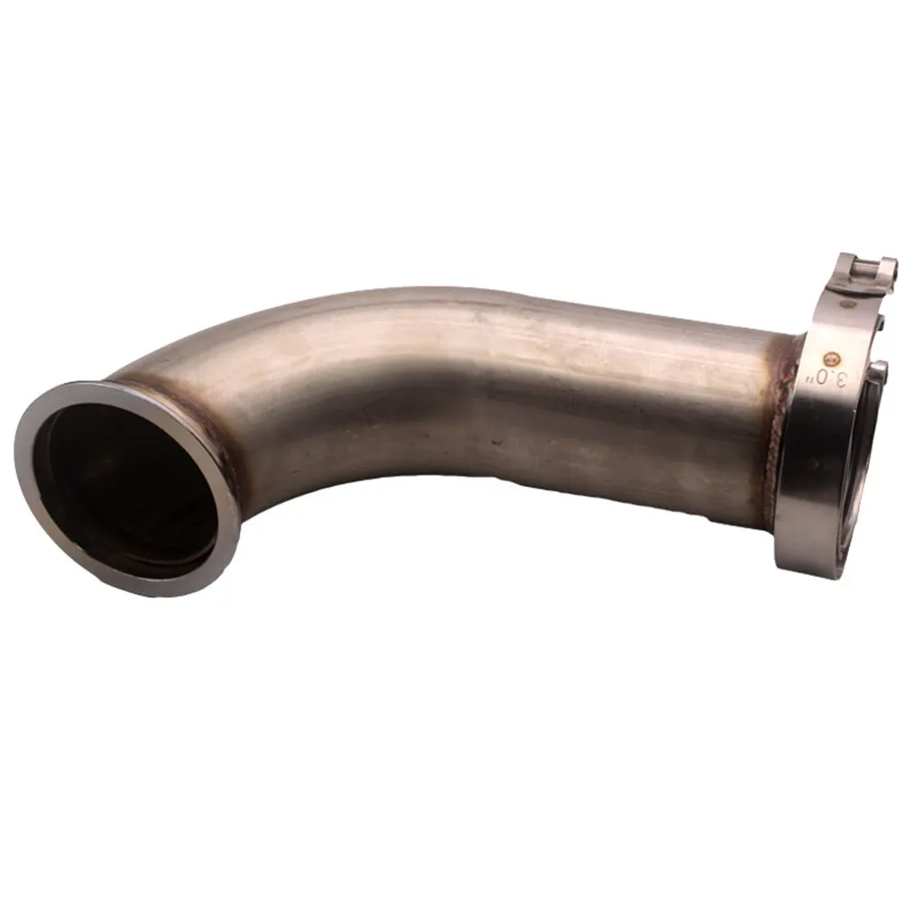 Aço inoxidável V-Band Downpipe, Flange prata com braçadeira, 90 ° Exhaust, 3 \