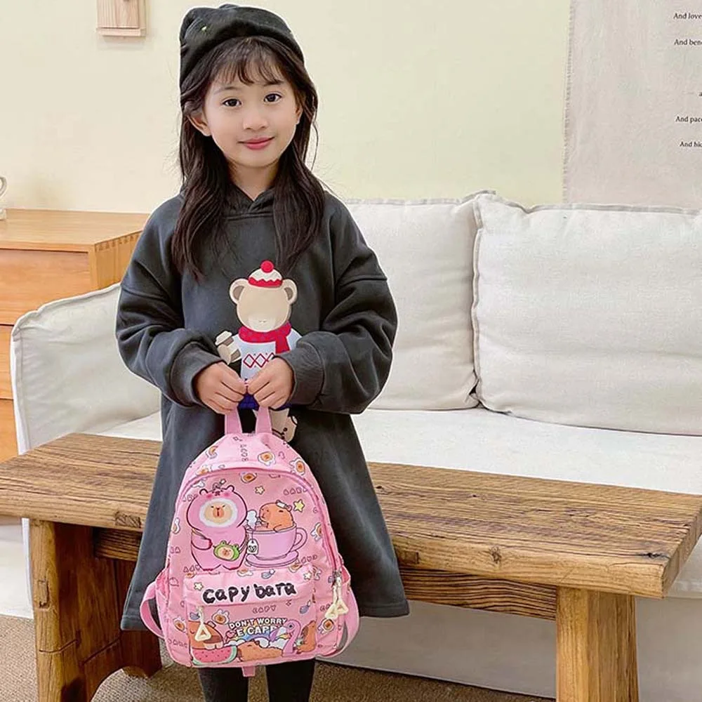 

Thickened Capybara Backpack Wide Straps Lightweight Cartoon Animal Daypack Multi Functional Nylon Large Capacity School Bag