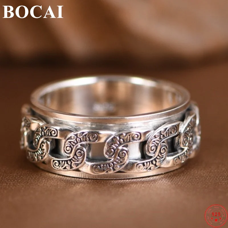 

BOCAI S925 Sterling Silver Rings for Men Women 2023 New Fashion Vintage Eternal Vine Chain Rotatable Argentum Amulet Jewelry