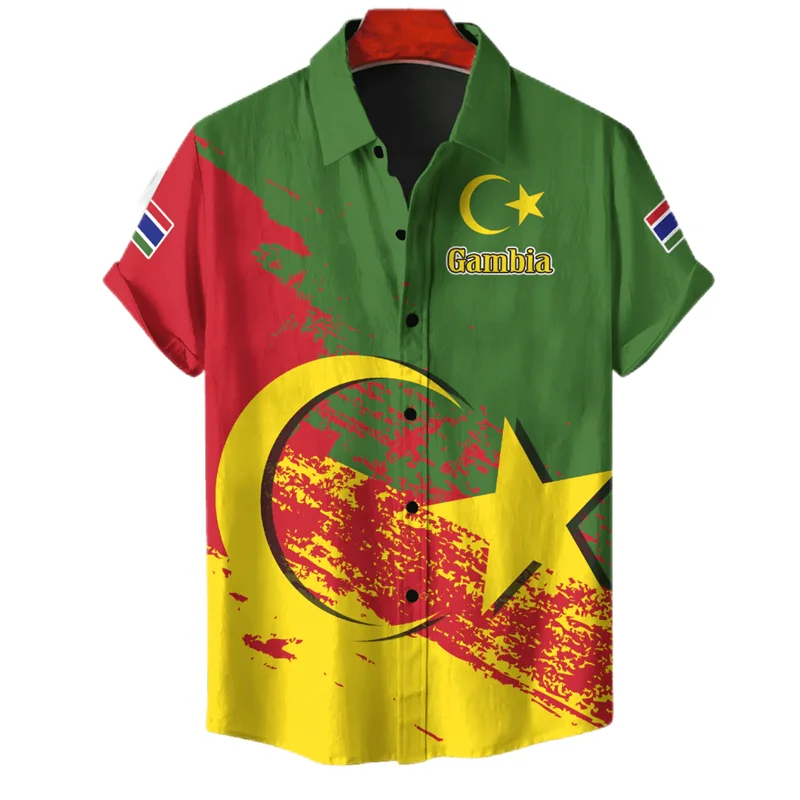 Africa Gambia Map Flag 3D Print Shirts For Men Clothes National Emblem Beach Shirts Patriotic Coat Of Arms Blouses Male Tops