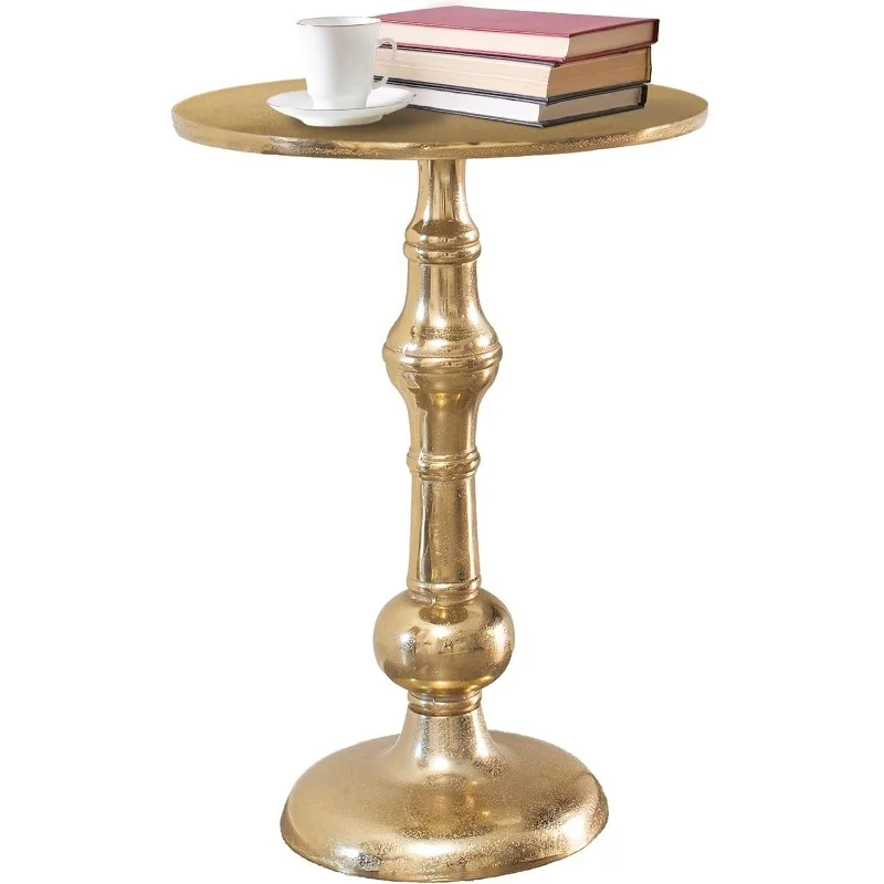 

Small Round Gold End Table, Accent, Side, Pedestal, Cocktail and Drink Table for Living Room and Small Space