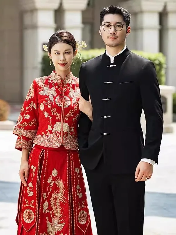 Neue Chinesische Sle Hochzeit Anzug männer Set Junge Brautom Formelle Kleidung Zhongan Mantel Stehkragen Jugend Casual Western Anzug t...