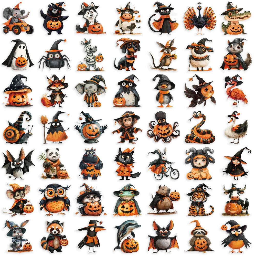 50/100 Uds pegatinas de animales de Halloween Graffiti de dibujos animados DIY funda de teléfono portátil casco motocicleta impermeable pegatina de mascota juguete