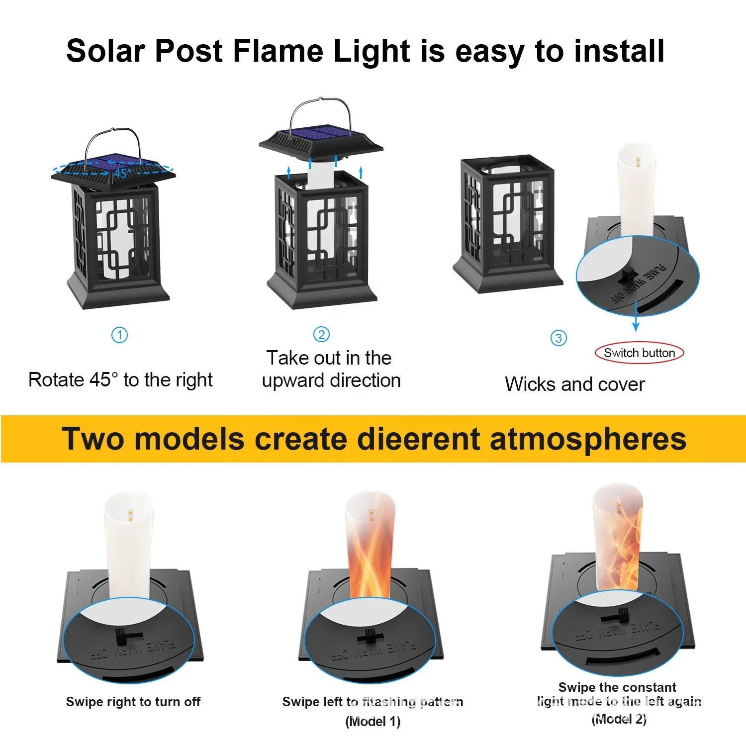 Solar Lanterns Outdoor Waterproof Flickering Flame Solar Lantern LED Hanging Lanterns Decorative Lights for Garden