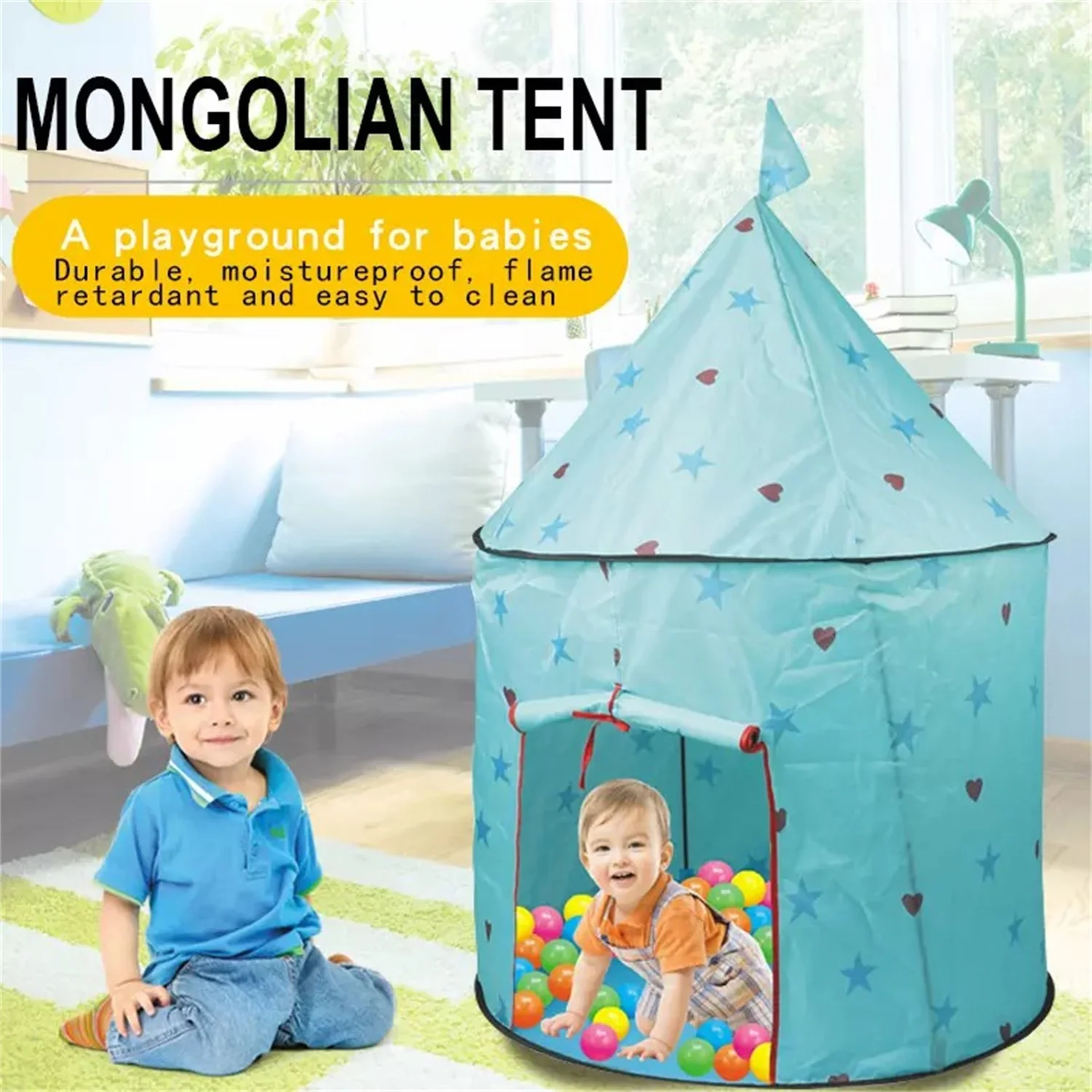 

Princess Castle Play Tent, Kids Foldable Games Tent House Toy for Indoor & Outdoor Use-Blue