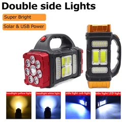 Portable Powerful Solar LED Flashlight With COB Work Lights USB Rechargeable Handheld 4 Lighting Modes Outdoor Solar Torch Light