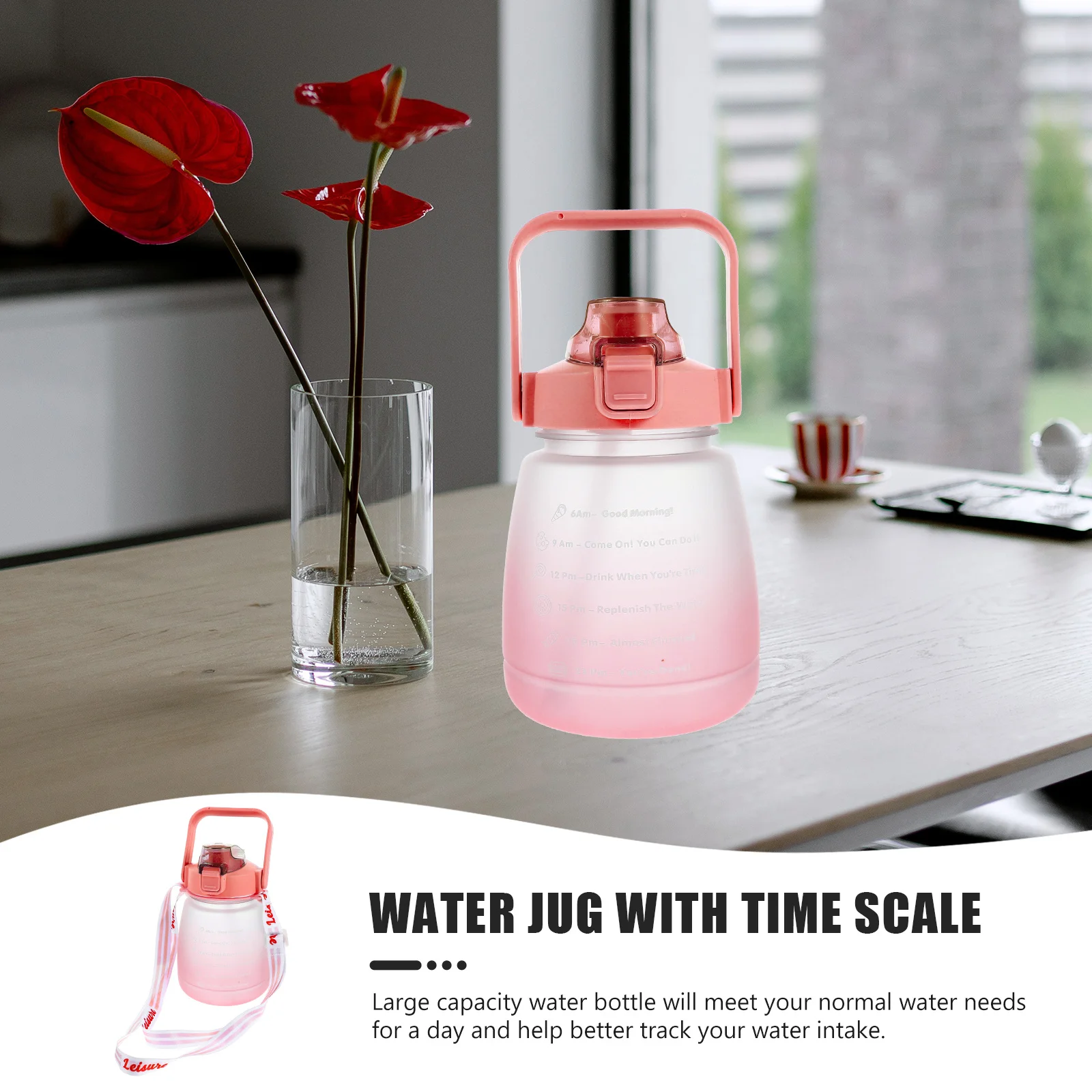 

1pc Large Capacity Sports Water Bottle Time Scale Measurement Jug For Outdoor Fitness Portable Drinking Container