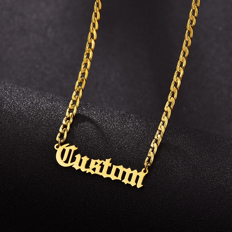 

Personalized Custom Name Necklace Pendant Gold Color 4mm Chain Customized Nameplate Necklaces for Women Men Handmade Gifts