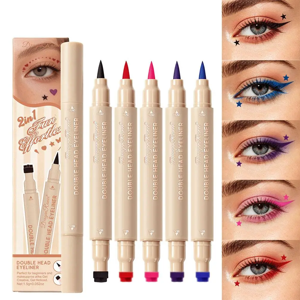 2 In 1 Double Head Stamp Eyeliner Pen Waterproof Long Lasting Liquid Eye Liner Heart Star Shape Stamp Makeup Pencil