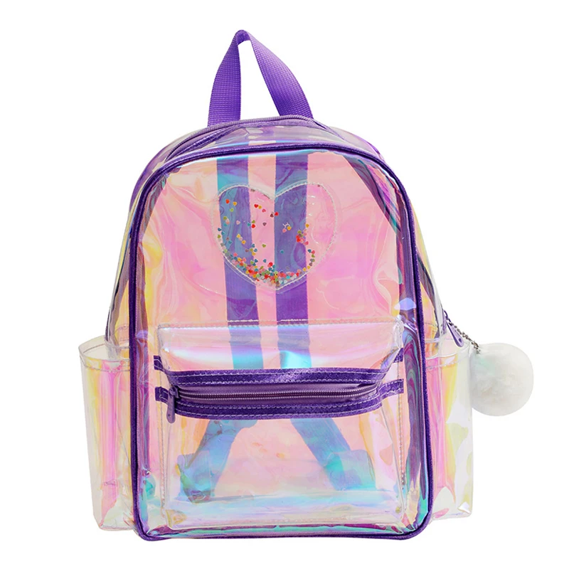 Sac à dos transparent en PVC étanche pour filles, sac d\'école, sac à dos d\'extérieur décontracté, sac de voyage mignon pour enfants, mode de style