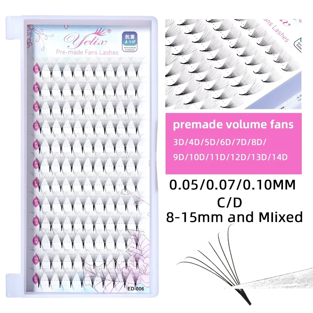 Yelix Point Base Premade Fan Lashes 3D 4D 5D 10D Short Stem Eyelash Extension Supplies High Quality Mink Lashes False Eyelashes