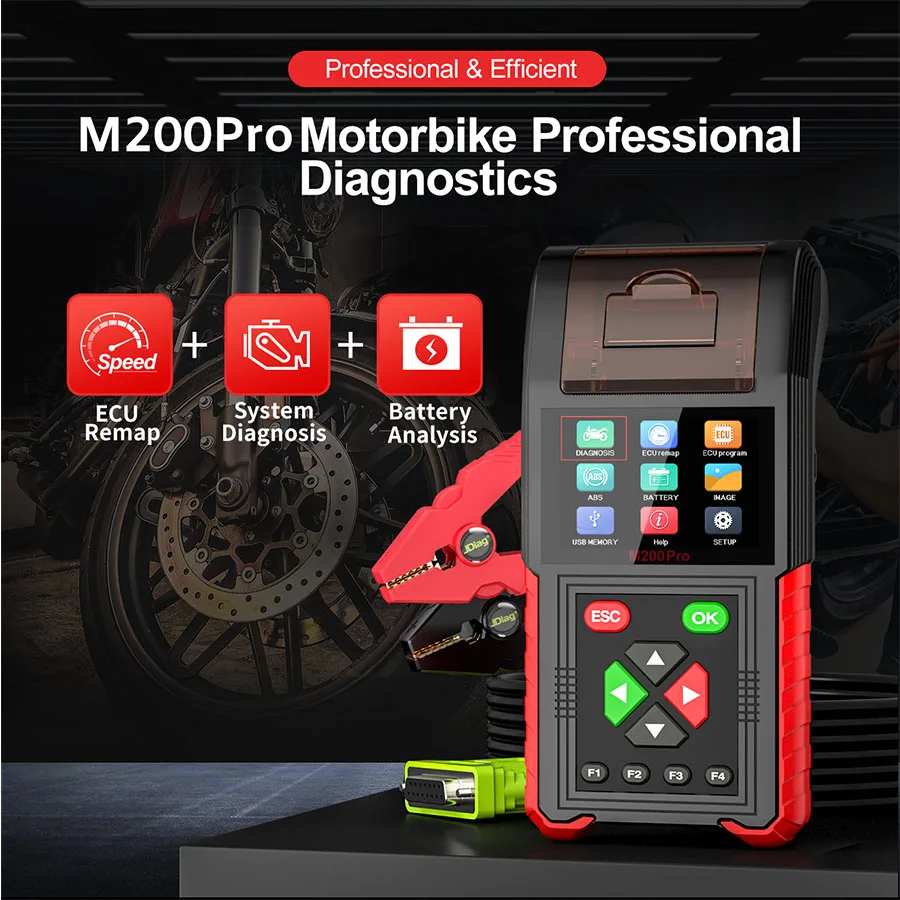 JDiag M200 Pro Diagnostic Scanner with Honda ECU Remap Scanner Battery Tester ABS System Fault Codes For Universal Motorcycle