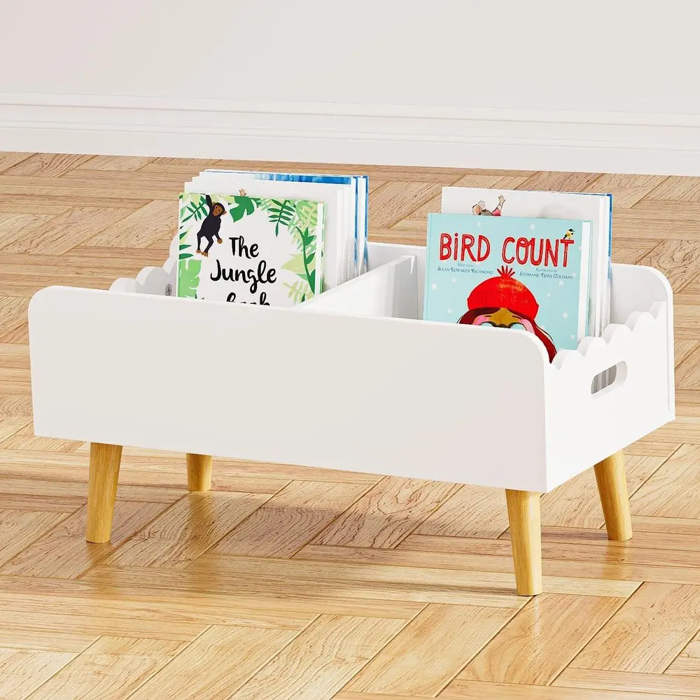 

Montori Kids Bookshel or Toddler - Wooden Book Shel with Toy Storage or Kids Rooms, loor Book Case or Nursery with Dividers（Whit