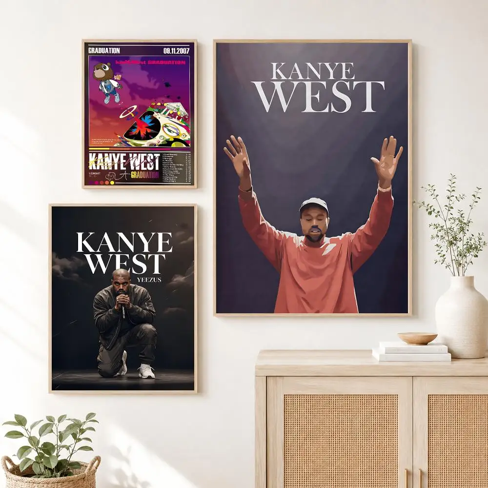 Classic Hot  Singer K-Kanye West Music Poster Self Adhesive Wall Art Decor for Bedroom Living Room Office Home Decor Gift