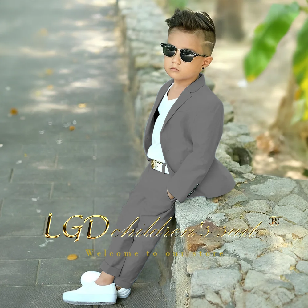 Boys Khaki Casual Suit 2 Piece Set (blazer + pants) for events, celebrations, parties, vacations, custom kids suits