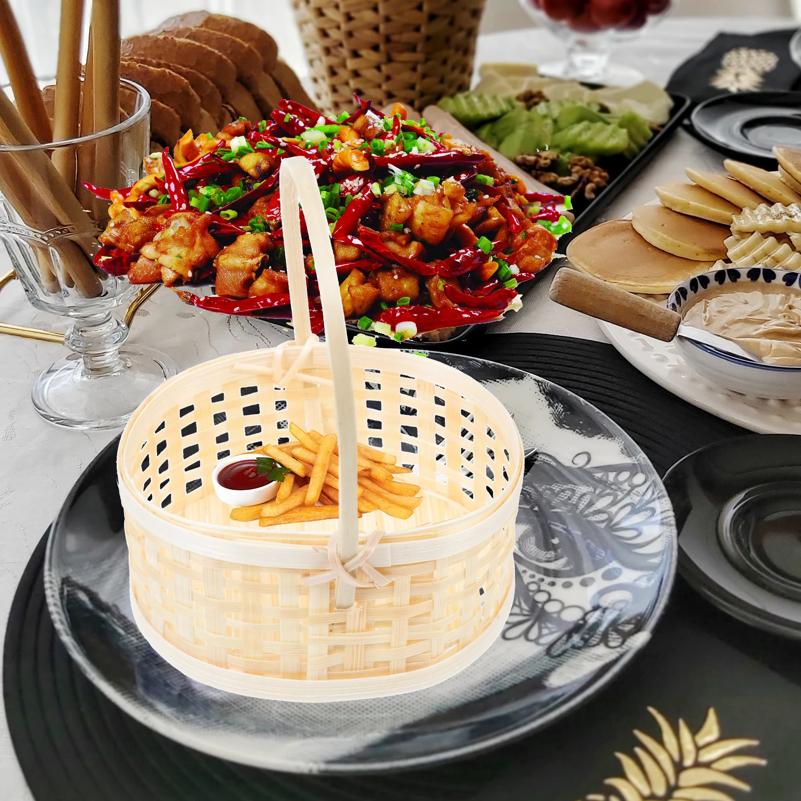 

2pcs Mini Bamboo Woven Elegant Floral Arrangement Decorative Storage Baskets Home Office Wedding Party Garden Gift