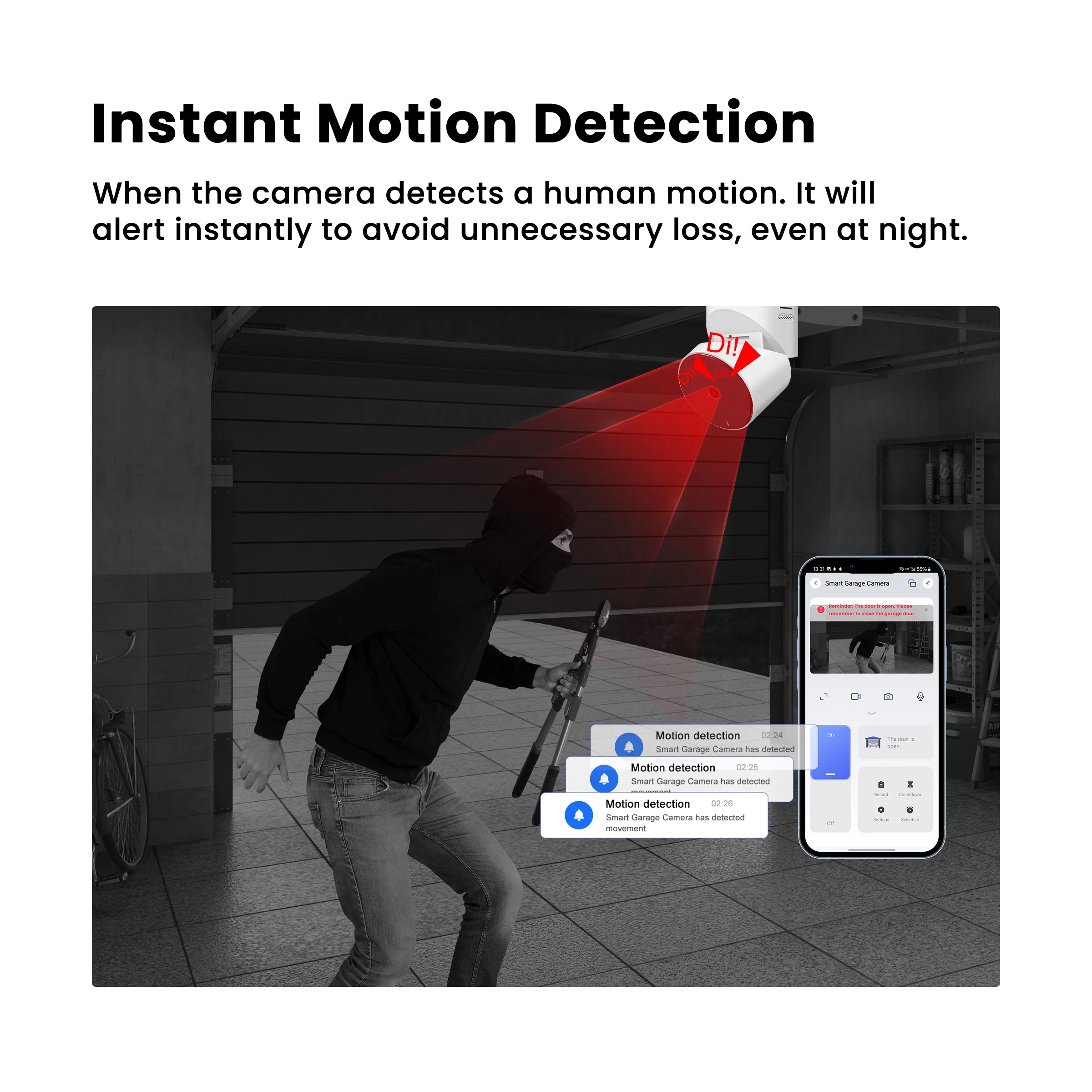 KEMEK WiFi Garage Door Opener with Security Camera 1080P Smart Garage Camera Supports 2-way Talk Night Vision Motion Detection