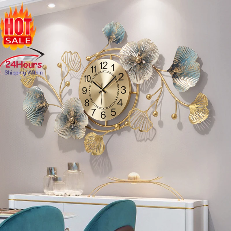 

Creative Luxury Wall Clock Living Room Dining Room Sofa Background Home Wall Decoration Gold Iron Wall Hanging Large Fast Ship