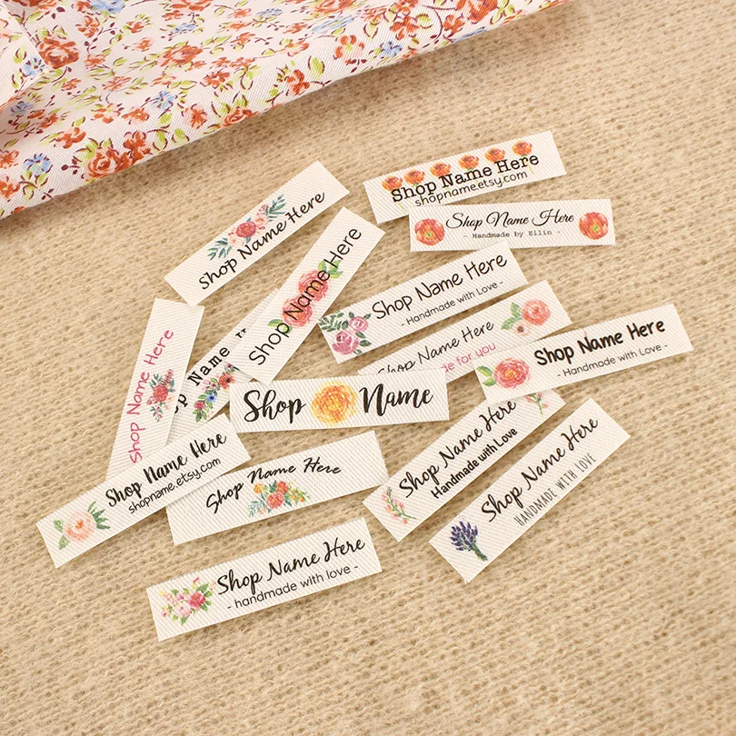 Custom Ironing Labels,Personalized Name, Flowers Tags,Clothing Labels for Handmade,1.25x5cm, TB5669