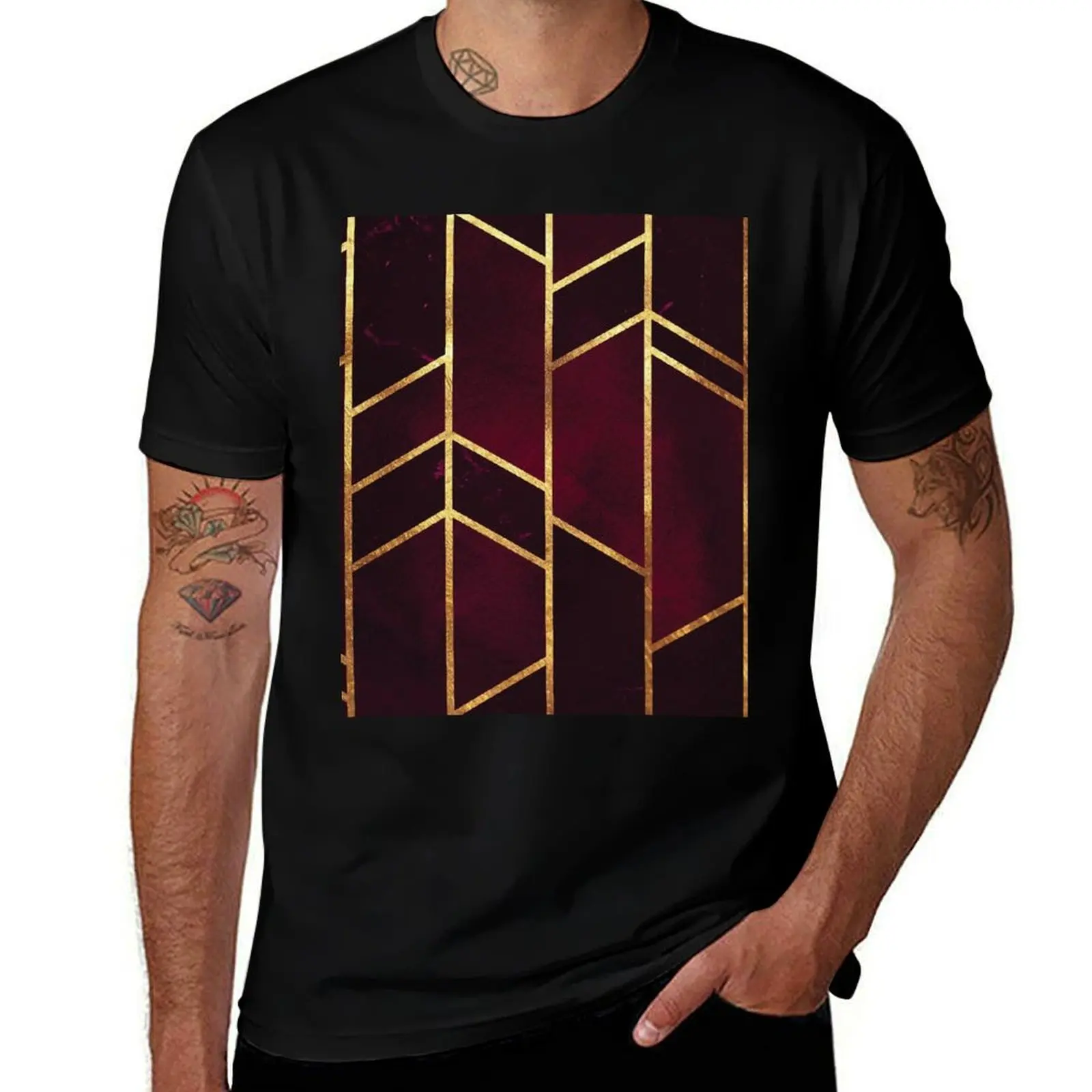 

Red and Gold Geometry T-Shirt t shirt men 100% cotton luxury brand t shirt man casual funny t shirts man T-Shirt