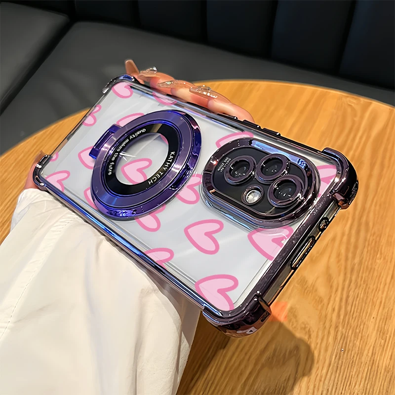 Coque de téléphone transparente pour OPPO Reno 10 Pro 8T 4 5 Pro 8Z 7Z 7 6 Lite, motif cœur d'amour rose, placage, couverture souple antichoc