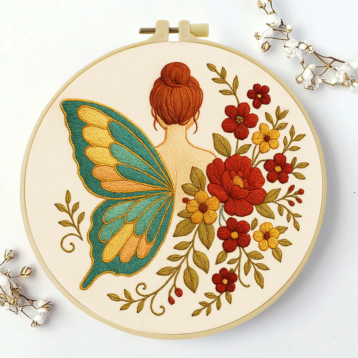 1 Stück 20X20CM/15X15CM 7,87/6,3 Zoll Schmetterling Blume Frauen-Stickerei Starter-Kit DIY-Kit DIY-Stickerei-Set Handarbeiten – Detail 6
