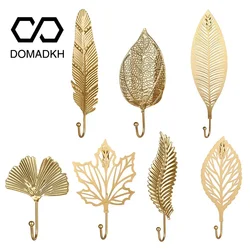 Golden Leaf Wall Hook Towel Rack Unique Key Hook Creative Necklace Hanger Small Object Hanger Plant Decoration Hook Cup Holder