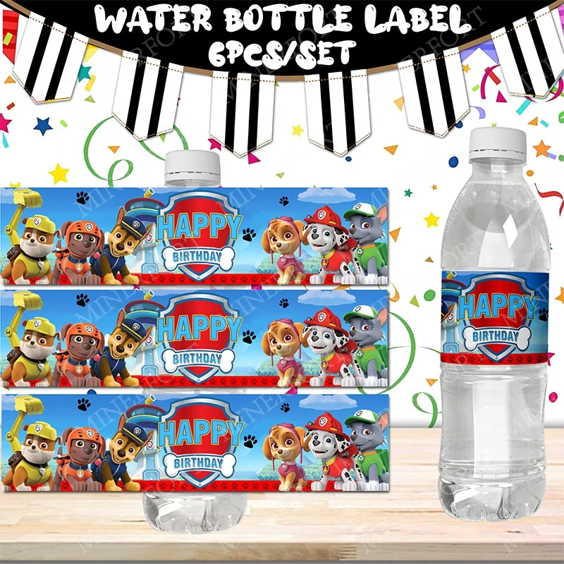 Paw Patrol Cartoon Water Bottle Stickers Label Anime Cup Wraps for Baby Shower Birthday Party Supplies Kids Girls Favor Gifts
