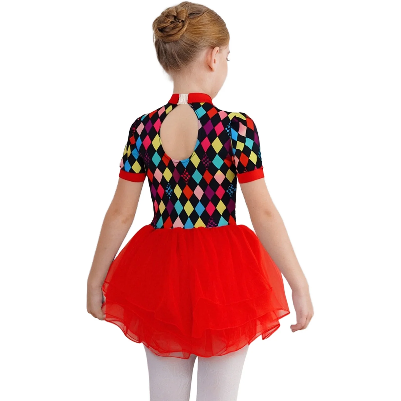 فستان توتو للمهرج السيرك المضحك للفتيات للهالوين، فستان كرنفال للحفلات التنكرية للأطفال، فستان تحت عنوان كتلة الألوان، فستان مرقع #5