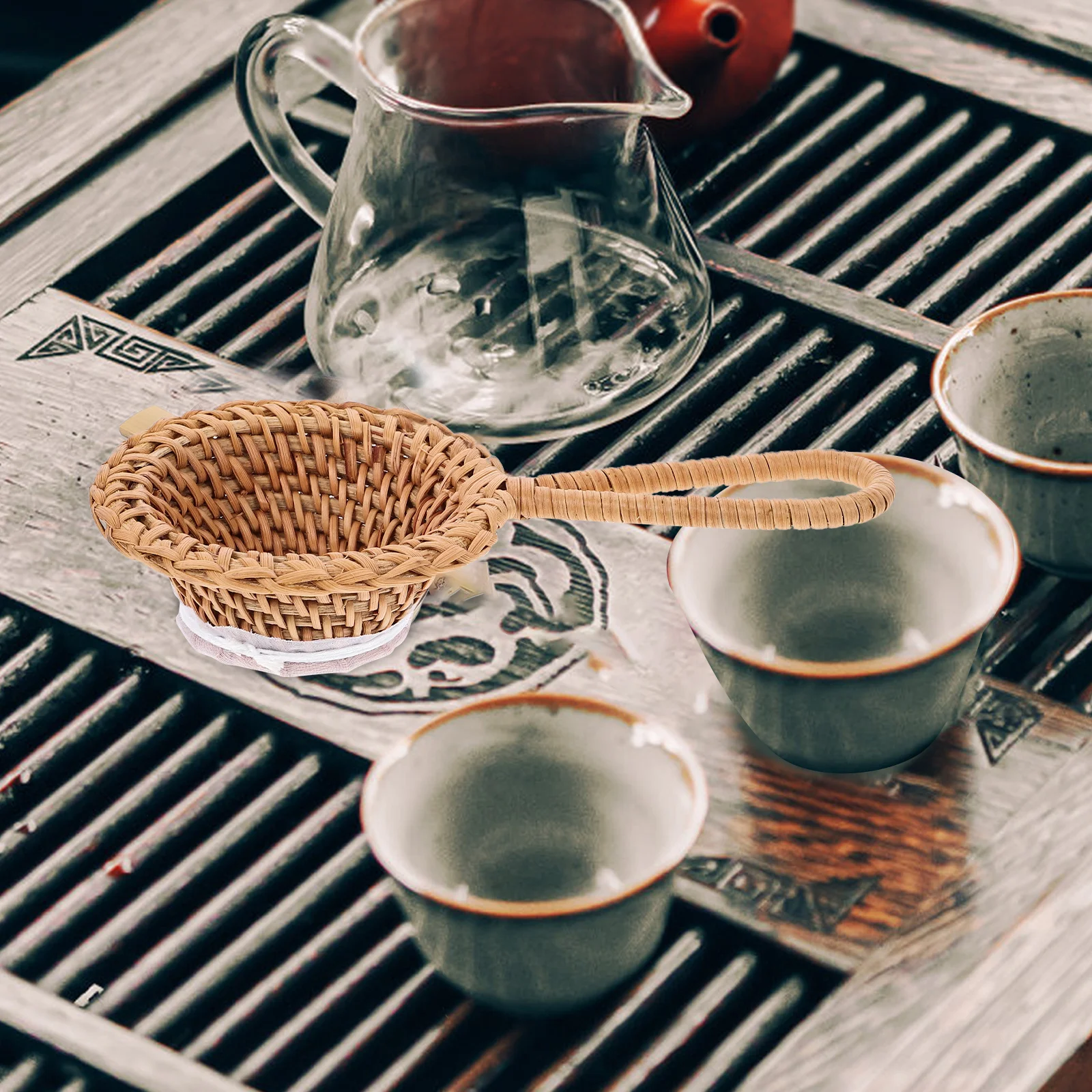 

Fine Mesh Tea Strainer Rattan Made Reusable Filter for Home Office Kung Fu Tea Set Natural Style Convenient Brewing Accessory
