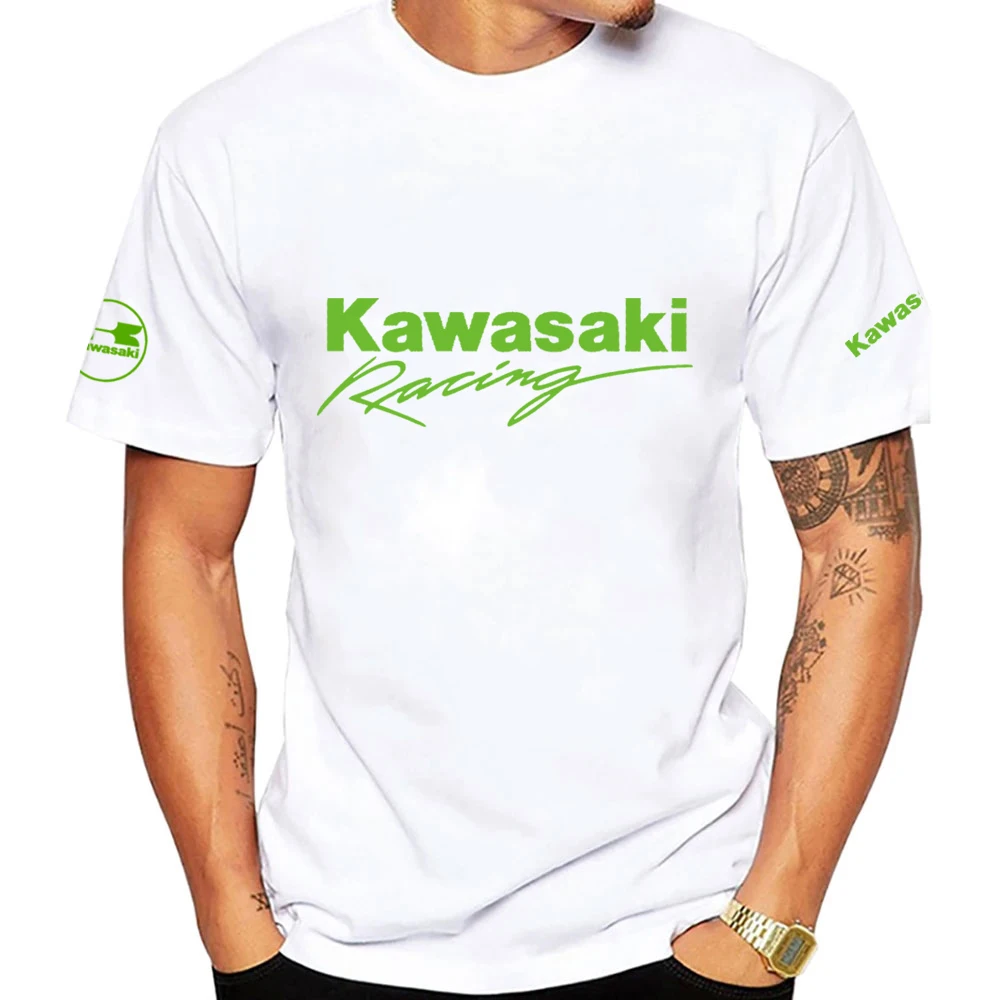 Summer Kawasaki Motorcycle Men T-shirt Summer Short Sleeve Sport Women Tee Shirts  100% Cotton Male sports Clothes Tops