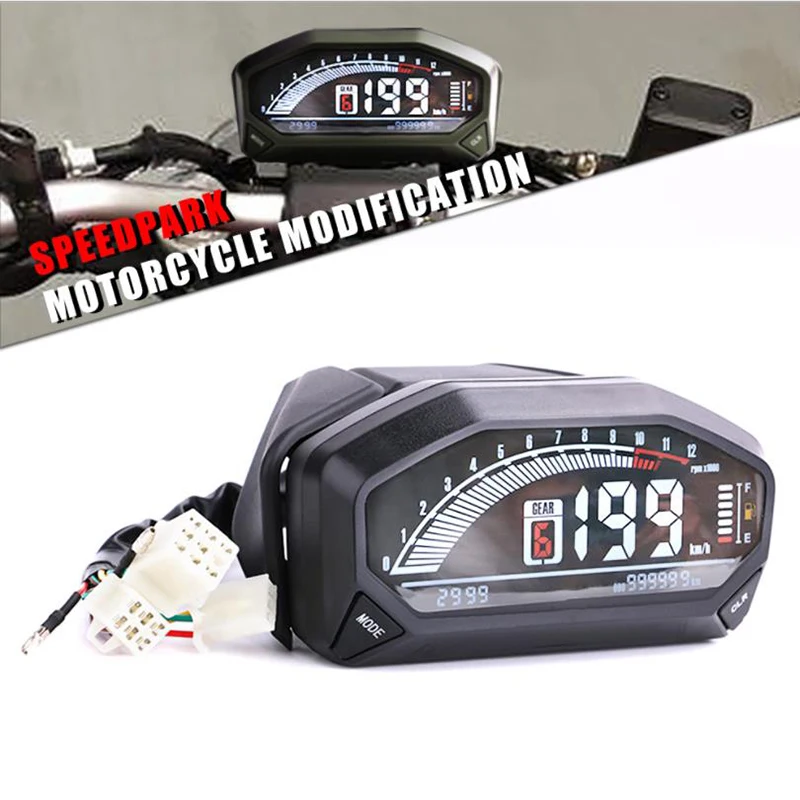 Motorcycle Universal LCD Meter Speedometer 6-Speed HD Digital Display Odometer Tachometer with Sensor Accessories