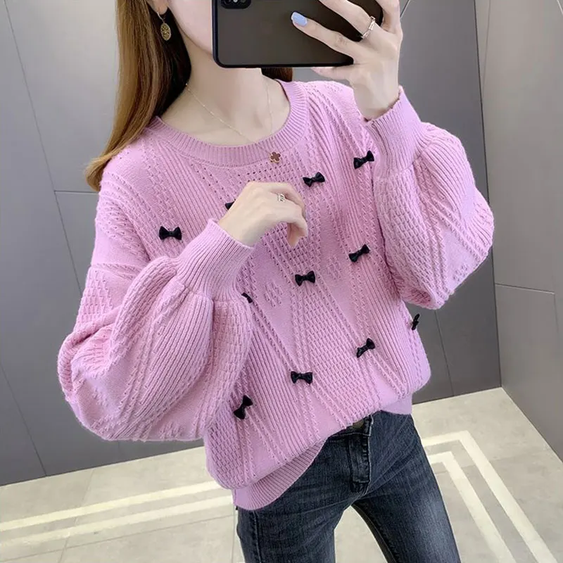 Women\'s Autumn and Winter Fashion Office Lady Simplicity O-neck Long Sleeve Sweater Women Clothing Casual All-match Loose Tops