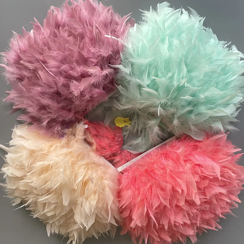 Fluffy Turkey Feathers Trim Fringe Ribbon 10Meters Marabou Feather on Tape Fringes Sewing Trimmings DIY Clothes Dress Decoration