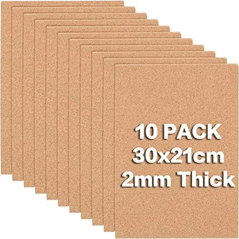

10 PCS 11.5 x 8.2" A4 Cork Sheets (2mm Thick) Rectangle Coaster Cork Sheets for Wall Decoration, Party