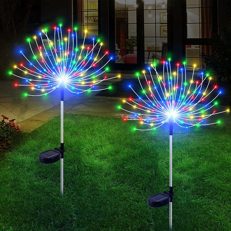 야외 200LED 요정 조명 태양 광 발전 방수 불꽃 놀이 잔디 램프 장식 파티오 통로 정원 마당