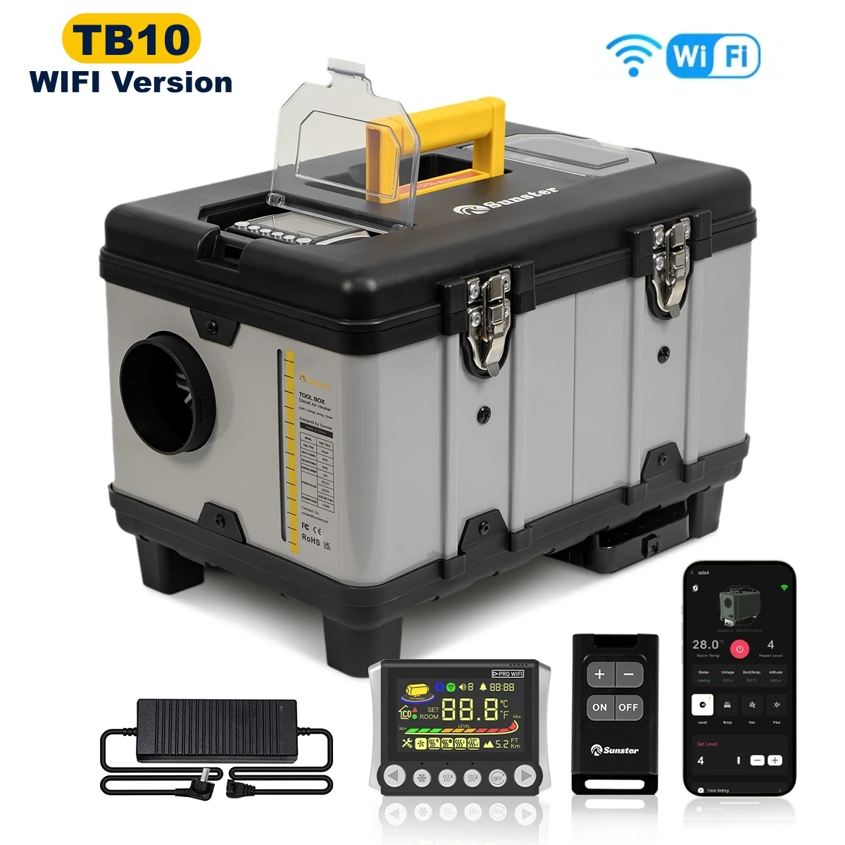 TB10WIFI 8KW 12V/24V/220V Diesel-Luftheizung mit Bluetooth-App/Auto-Thermostat, Standheizung für Campingzelt, Garage, Anhänger, Wohnmobil