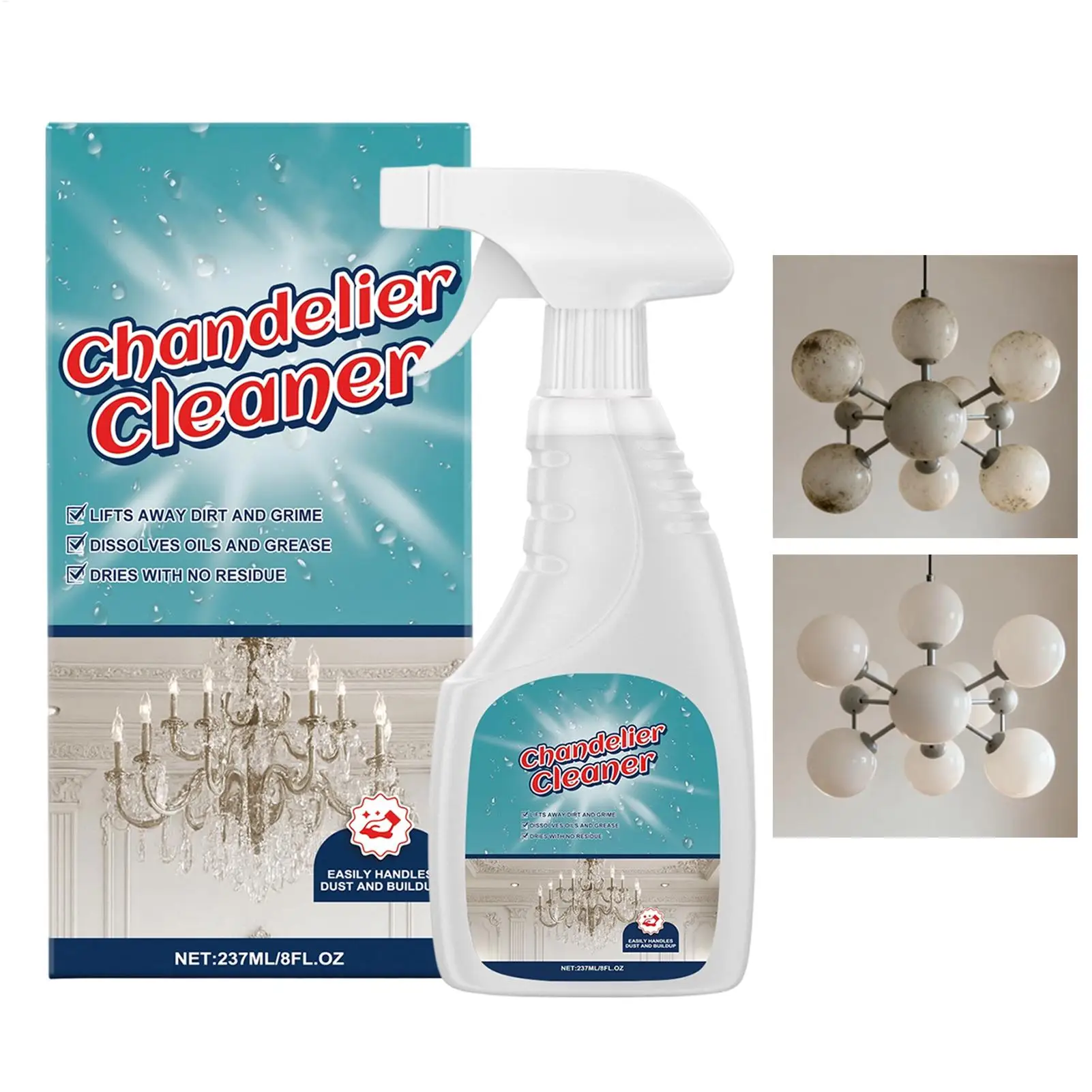 237ml Powerful Fast-Acting Chandelier Cleaner Antioxidation Care Solution Crystal Glass Metal Ceiling Lamp Cleaning Liquid