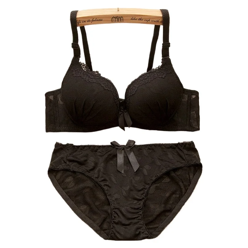 Lace Bows Underwear Sets Breathable Small Breast Bralette Top Briefs for Women Teen Girl Girl Sweet Wireless Bra Lingerie Suits