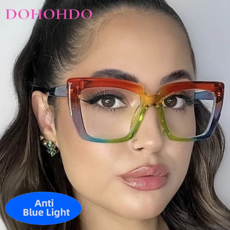 

Punk Candy Color Oversized Fashion Cat Eye Anti-Blue Light Glasses Luxury Brand Computer Reading Optical Women Men Eyeglasses