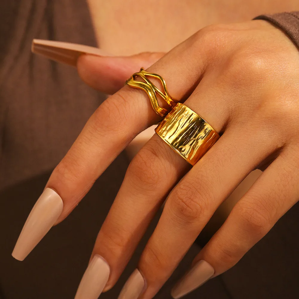 

Trendy Exaggerated Stainless Steel Open Ring 18K Gold Ring Luxury Sensation Fashion Jewelry Titanium Steel Rings Accessories