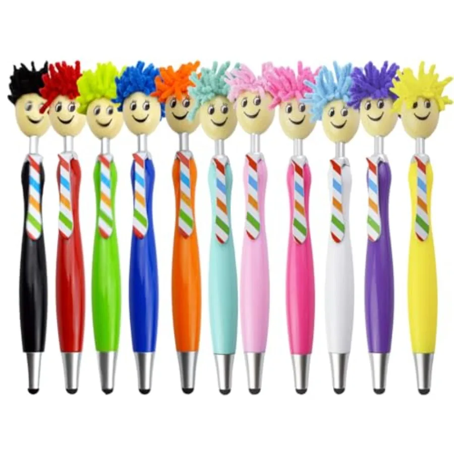 

11pcs Mop Head Pens Top Mop Fun Tip Pens Funny Plush Hair Top Ballpoint Pen Writing Click Pen Mophead Ballpoint Pens Signing Pe
