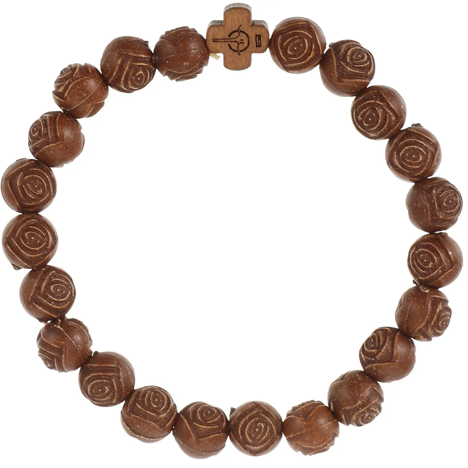 

Imitation Wooden Rose Bead Cross Bracelet Jewelry for Women Men Coffee Brown Sturdy Material Fashionable Style Comfortable Wear