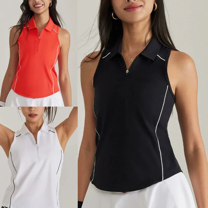 Women Tennis Outfit Quick Dry Polo Shirt Gym Workout Yoga Tank Top Ladies A-lined Slim Culottes Slim Badminton Skirt with Short