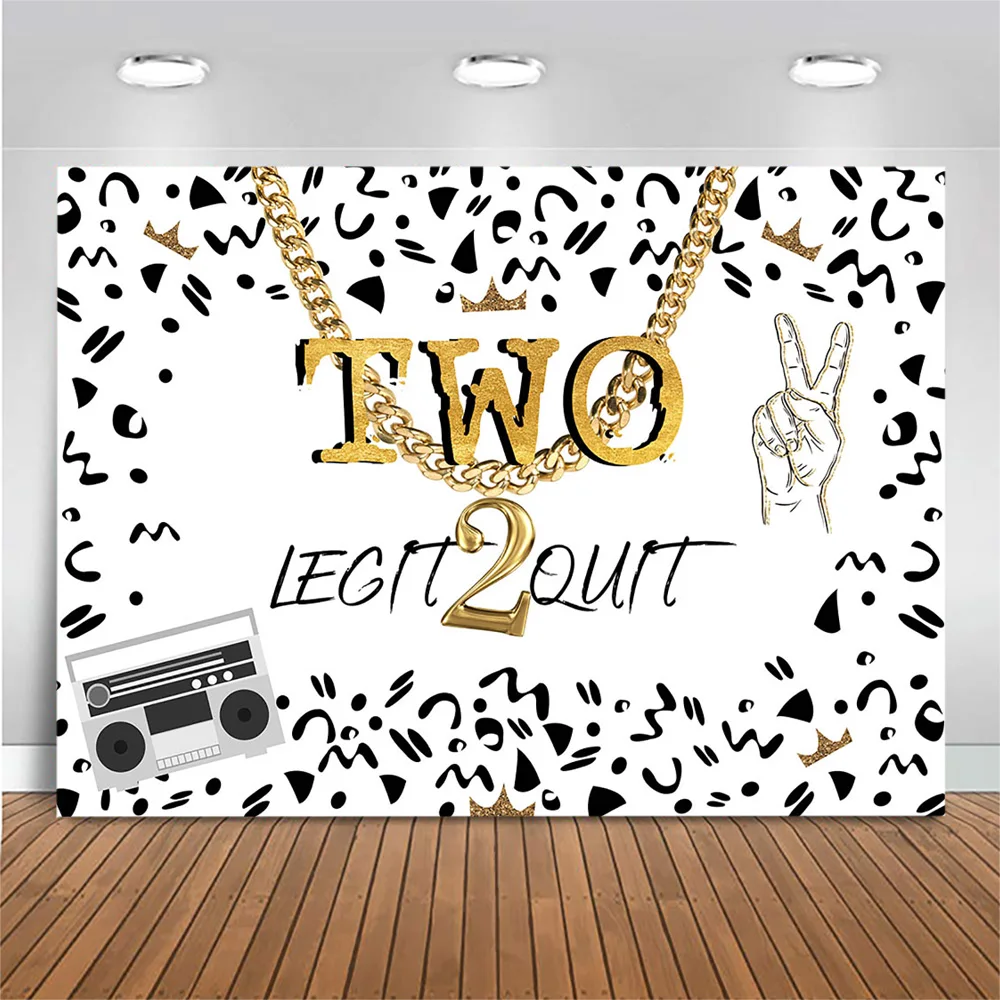 Mocsicka 2 Legit 2 Out Boy 2nd Birthday Backdrop Gold Chain Baby Two Birthday Party Photo Background Decorations Photocall Props